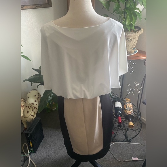 London Times Dresses & Skirts - London Times White and Black Colorblock Midi Dress Size 8